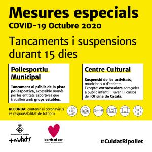 Noves mesures contra la COVID-19 als equipaments municipals de Cultura i Esports -Imatge 1-