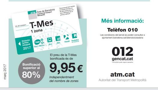 Les persones aturades poden demanar la targeta de transport T-Mes bonificada de 9,95 euros -Imatge 1-